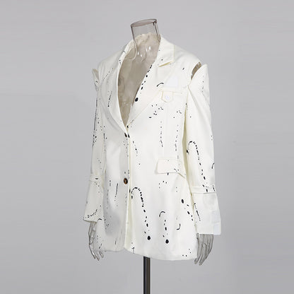 Hollow out printed straight button mini suit