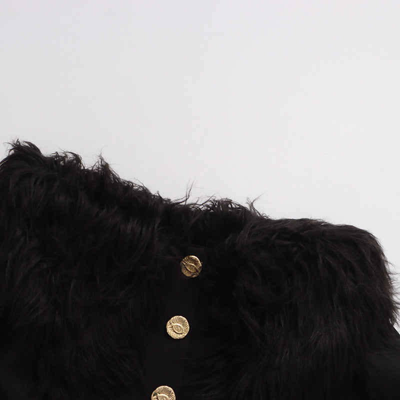 One shoulder feather metal buckle decoration waist cinching long sleeved jacket for women