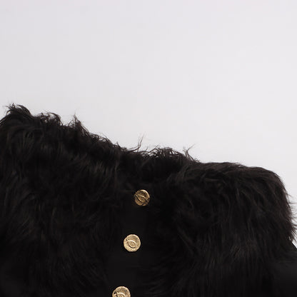 One shoulder feather metal buckle decoration waist cinching long sleeved jacket for women