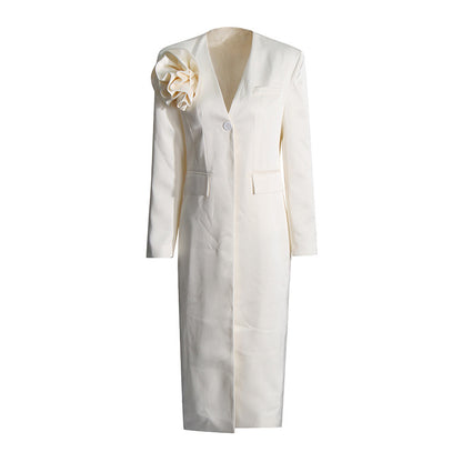 Three dimensional flower collage long sleeved solid color long jacket