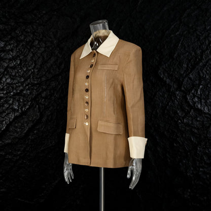 Flip collar contrasting single breasted suit jacket