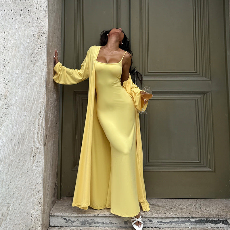 Casual sexy slim fit long top set for women