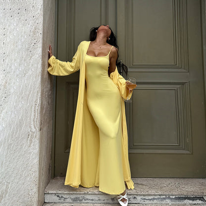 Casual sexy slim fit long top set for women