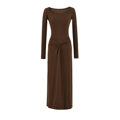 Slim fit square neck long sleeved dress