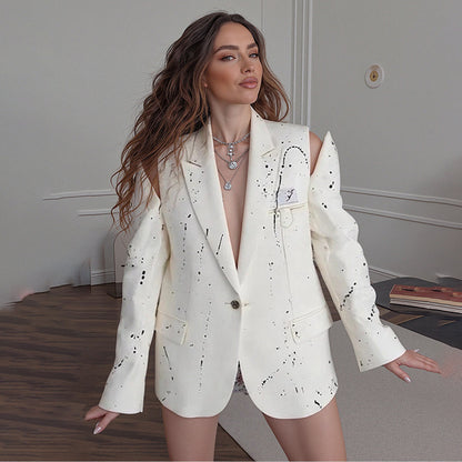 Hollow out printed straight button mini suit