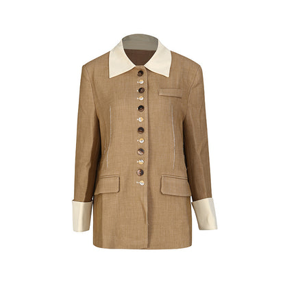 Flip collar contrasting single breasted suit jacket