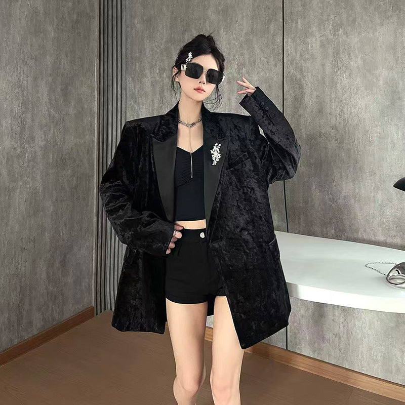 Black velvet suit for women