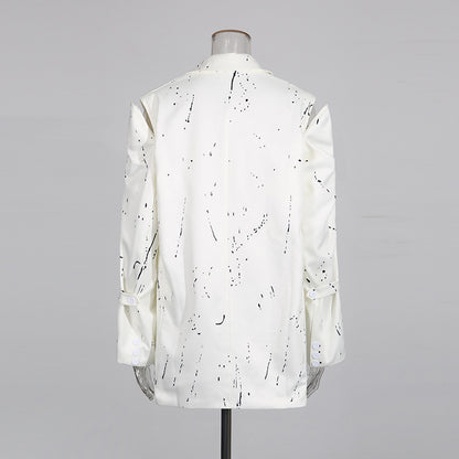 Hollow out printed straight button mini suit