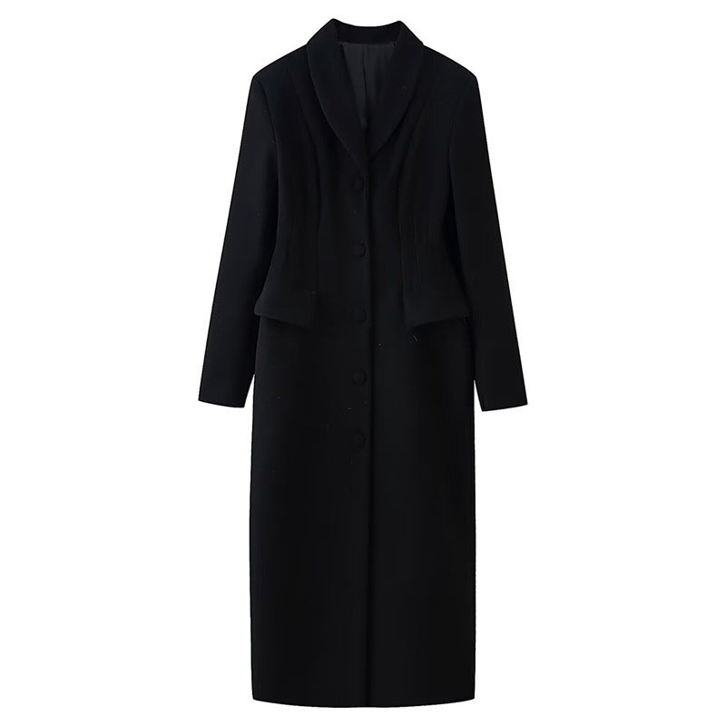 Collar breasted pocket decoration long coat