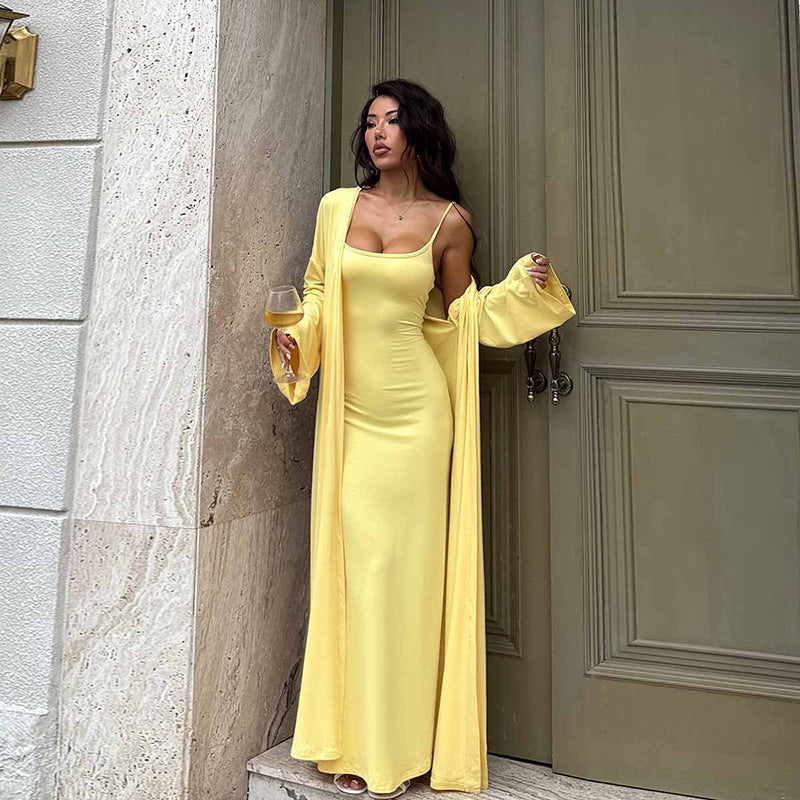 Casual sexy slim fit long top set for women