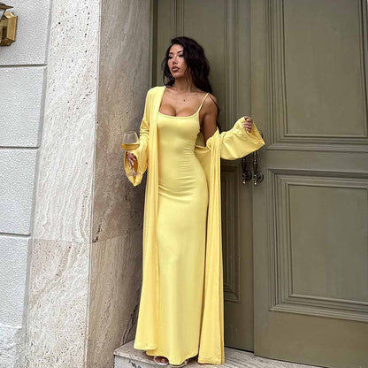 Casual sexy slim fit long top set for women