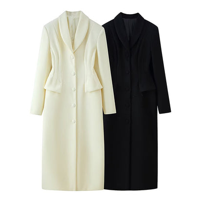 Collar breasted pocket decoration long coat