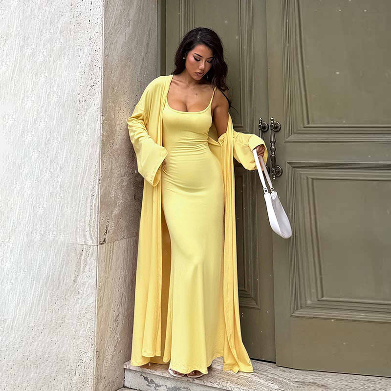 Casual sexy slim fit long top set for women