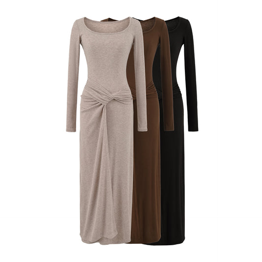 Slim fit square neck long sleeved dress