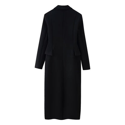 Collar breasted pocket decoration long coat