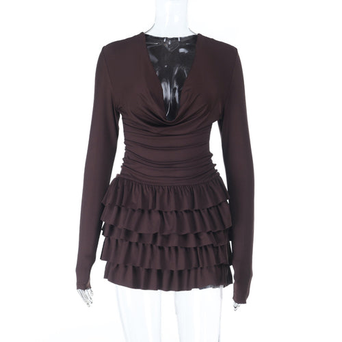 Cake swing collar long sleeved hip hugging dress