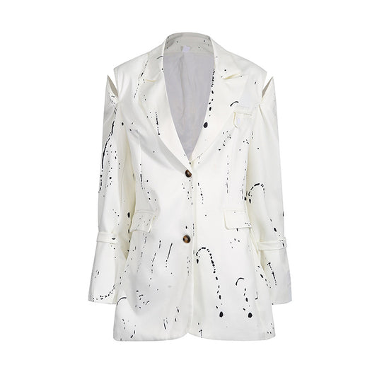 Hollow out printed straight button mini suit