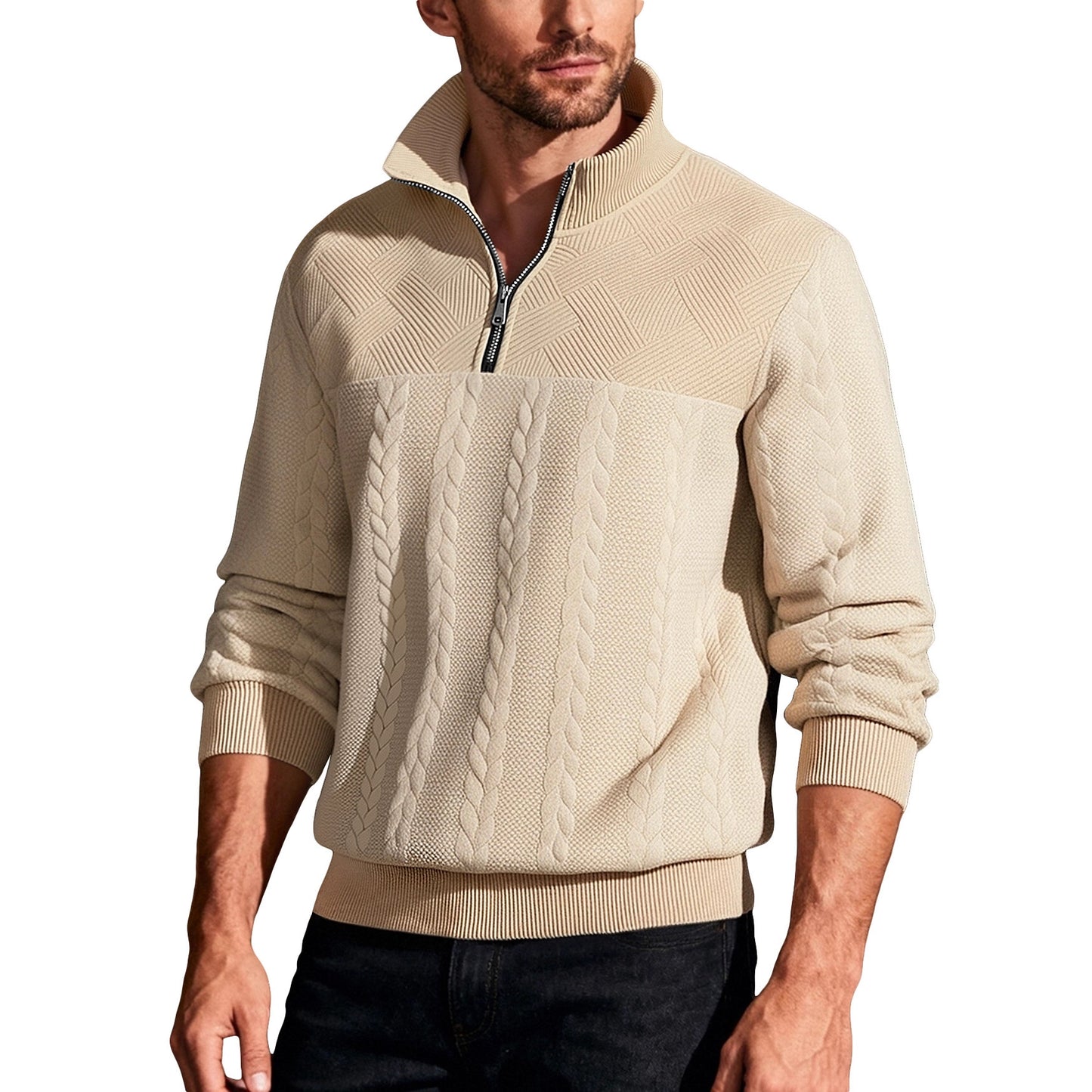 Stand up collar zipper pullover hoodie